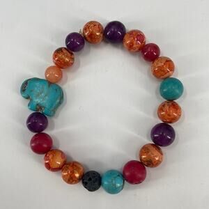 Stone beaded elephant trunk up stretchy bracelet